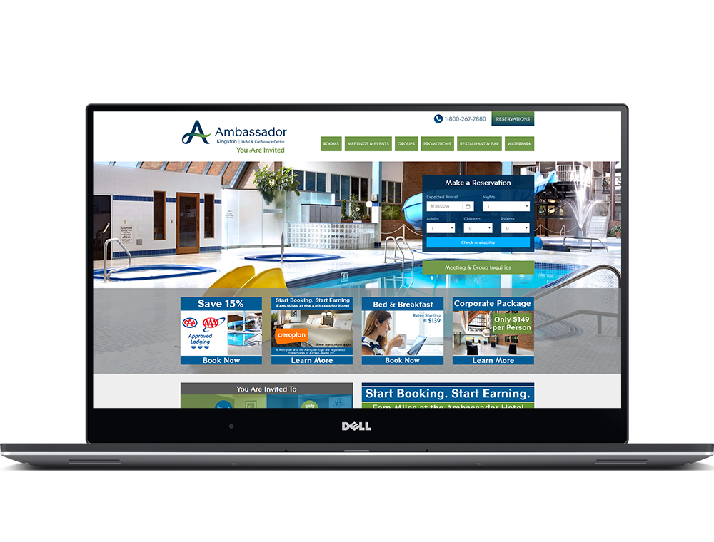 The Ambassador Hotel website on a laptop