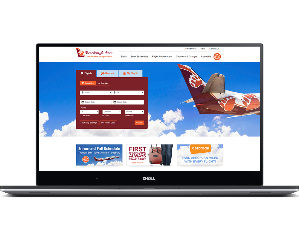 Bearskin Airlines Website on a laptop