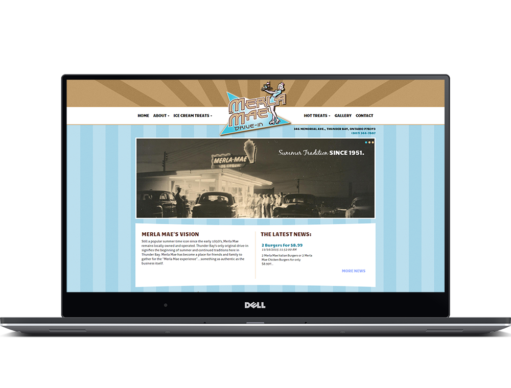Merla Mae's website viewed in a laptop
