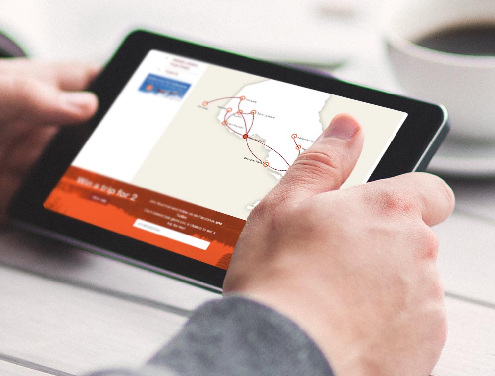 User interacting with Bearskin Airline's route map