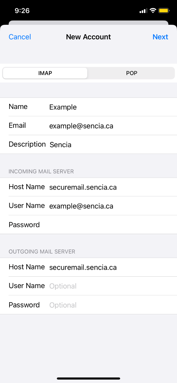 Email Settings for Phone